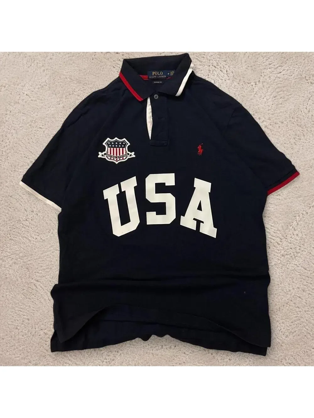 Beautiful vintage style Polo Ralph Lauren USA navy polo shirt